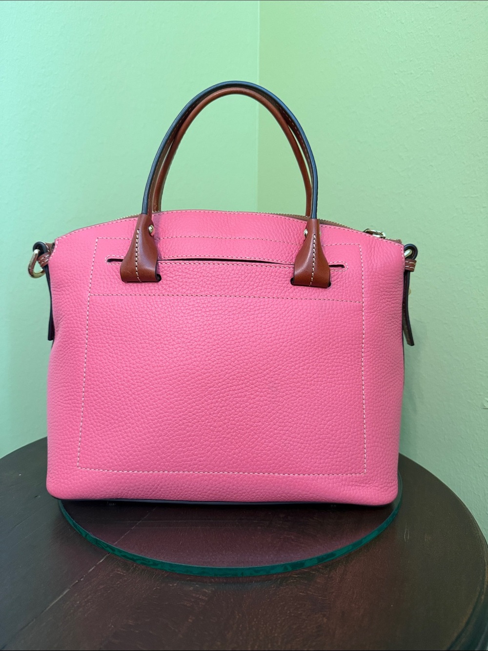 Dooney & Bourke Pink Pebbled Leather Satchel with Brown Trim - Picture 2 of 7